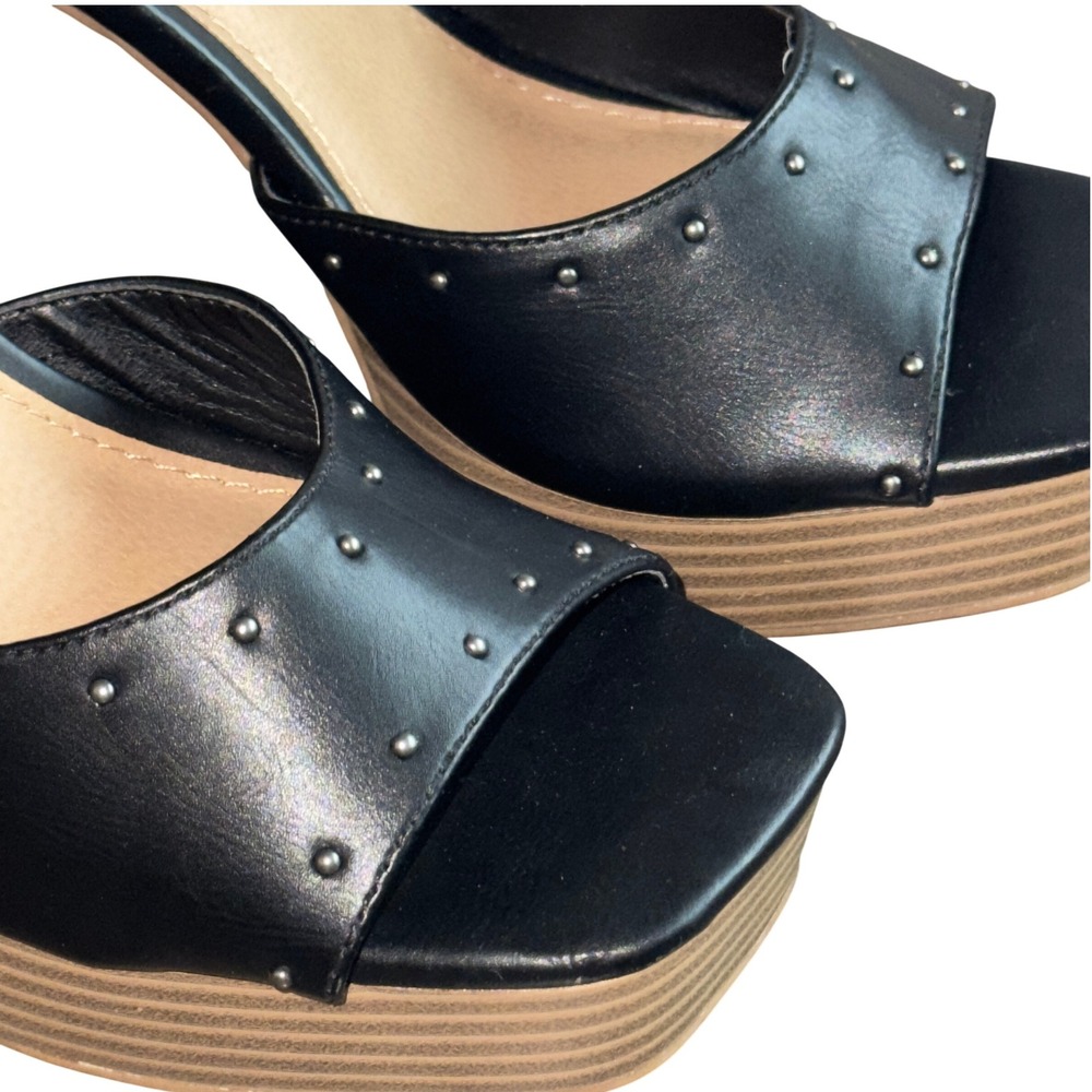 Report Petunia Black Studded Platform Block Heel Sandals Size 9.5 Edgy Goth - Picture 9 of 12